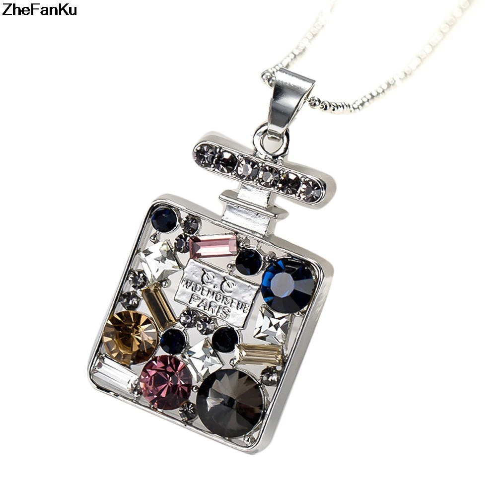 

Sweater chain Perfume Bottle Necklace Colorful Rhinestone Long Pendant Necklace For Women Exquisite Jewelry Design Crytal Bottle