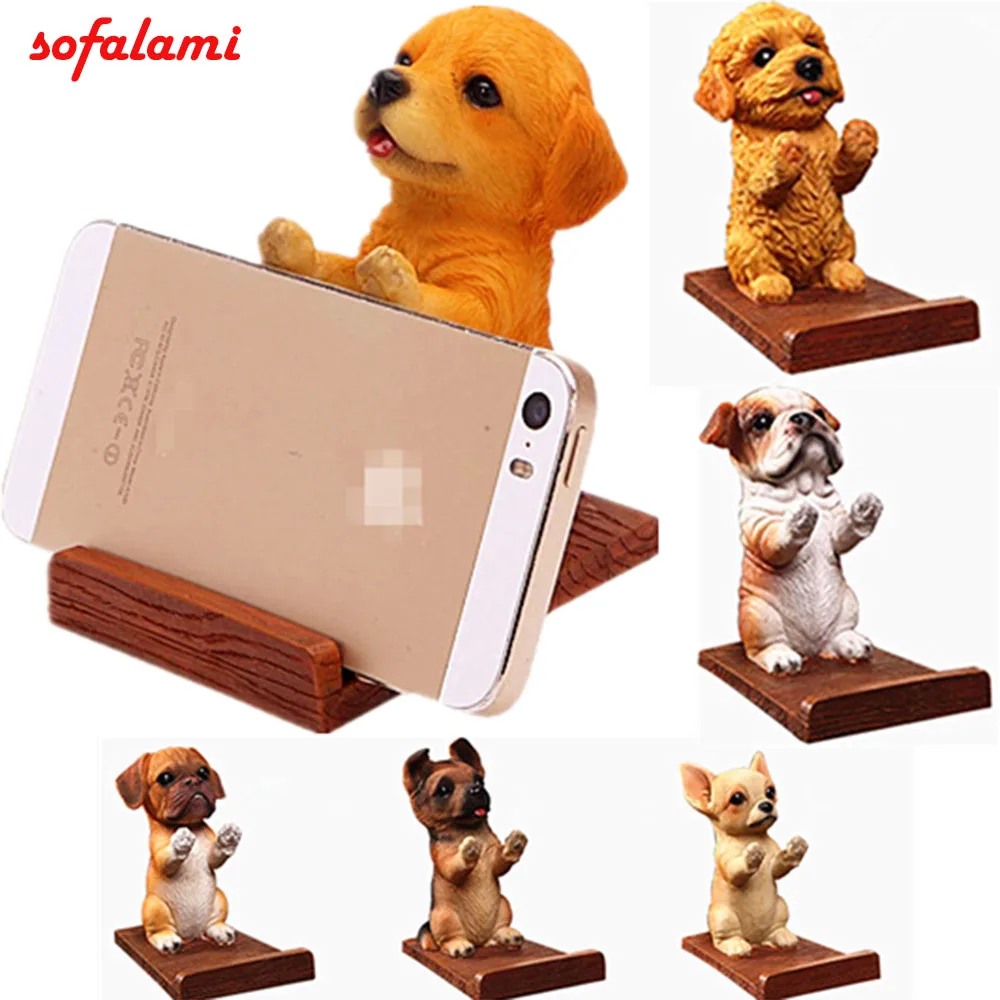 Universal Cell Phone Holder Wood Grain Resin 3D Animal Cute Pet Smart Dog Desk Decor Stand Bracket
