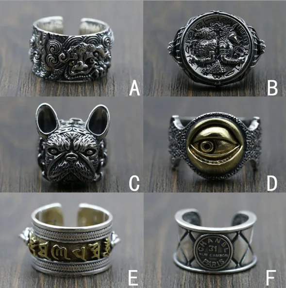 

925 Sterling Silver French Bulldog Brave Troops Anubis Male Finger Rings Vintage Opening Adjustable for Men Ring Anillos