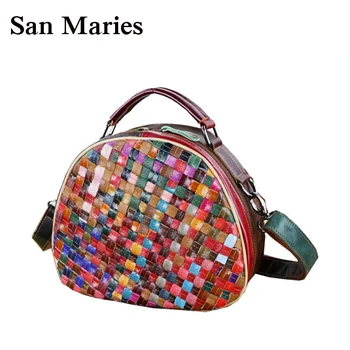 

Knitting Women Messenger Bags Fashion Girls Female Small Bags Genuine Leather Women Bag Ladies Circular Bag