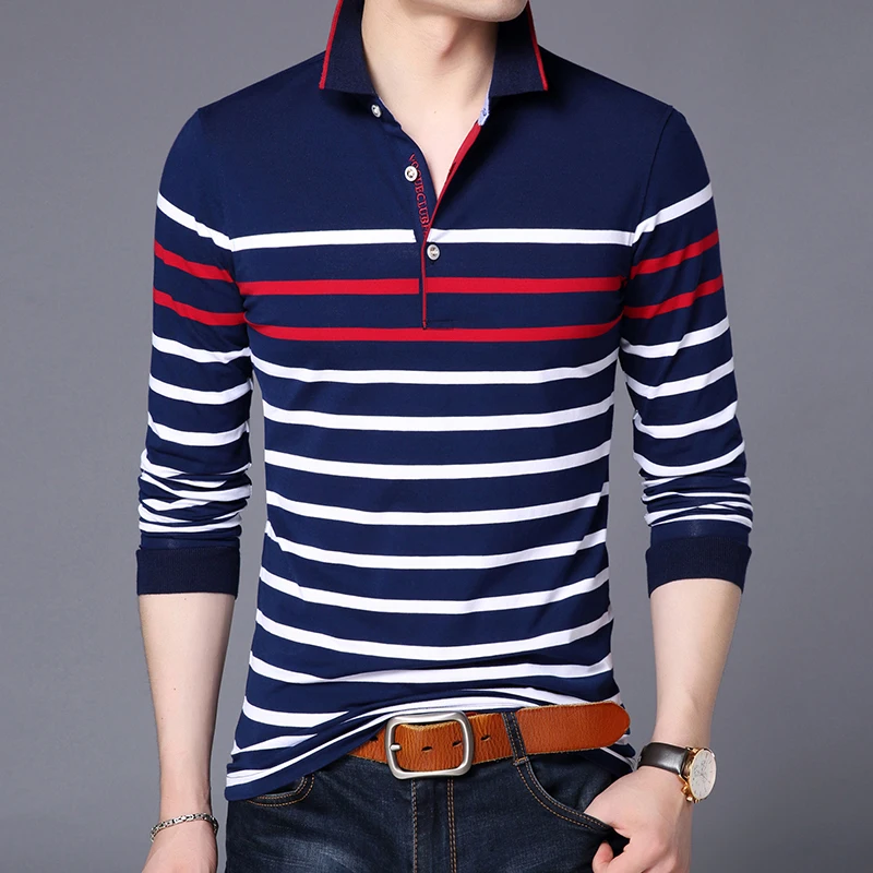 Men polo shirt long sleeve 2019 new spring and autumn slim male stripe ...