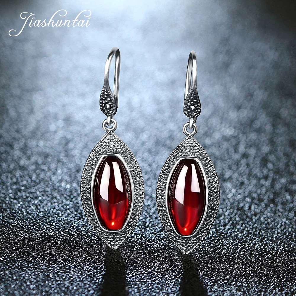 

JIASHUNTAI Retro 100% Silver Drop Earrings Female Vintage Long Earrings 925 Sterling Silver Jewelry For Women