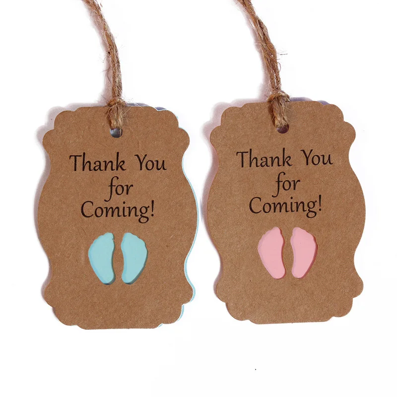 

50pcs Thank You for Coming Kraft Paper Feet Shape Tag Baby Shower Gift Tags Packaging Birthday Party DIY Candy Box Label