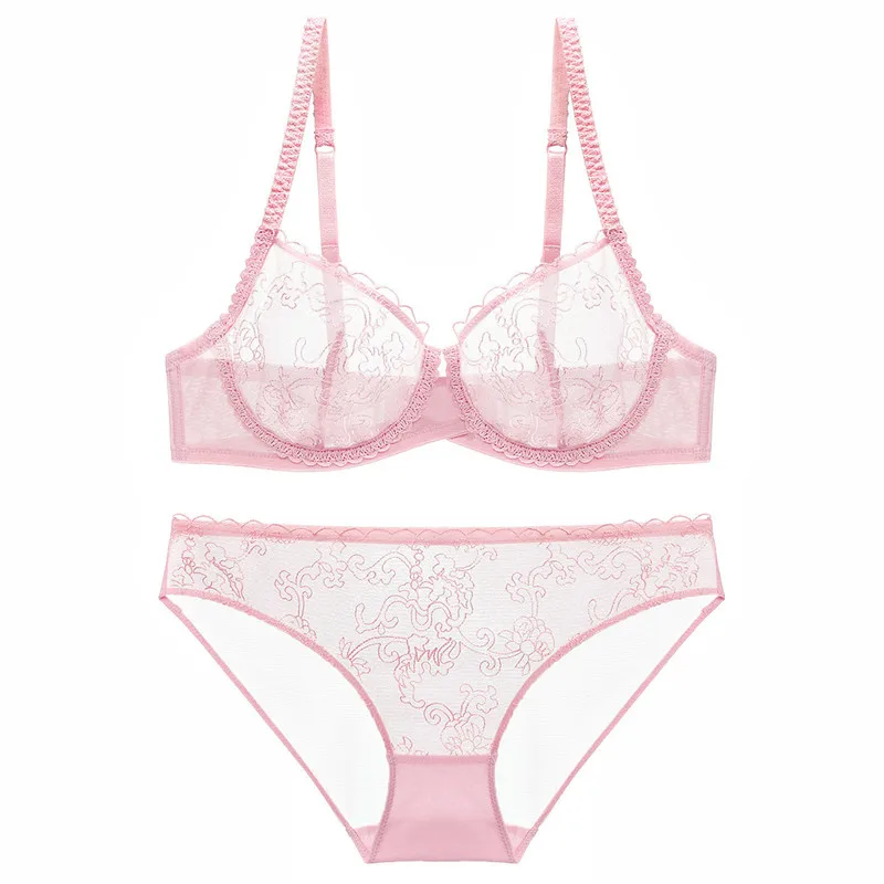 

AMX Sexy Breathable Lace Bra and Panty Set Fashion Underwear Sets Transparent Lingerie Four Color