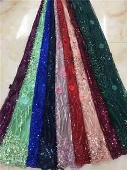 

2018 Beatiful Latest African Lace Fabric royal blue French Net Lace Fabric/High Quality Africa Handmade Beads Tulle Fabric(4