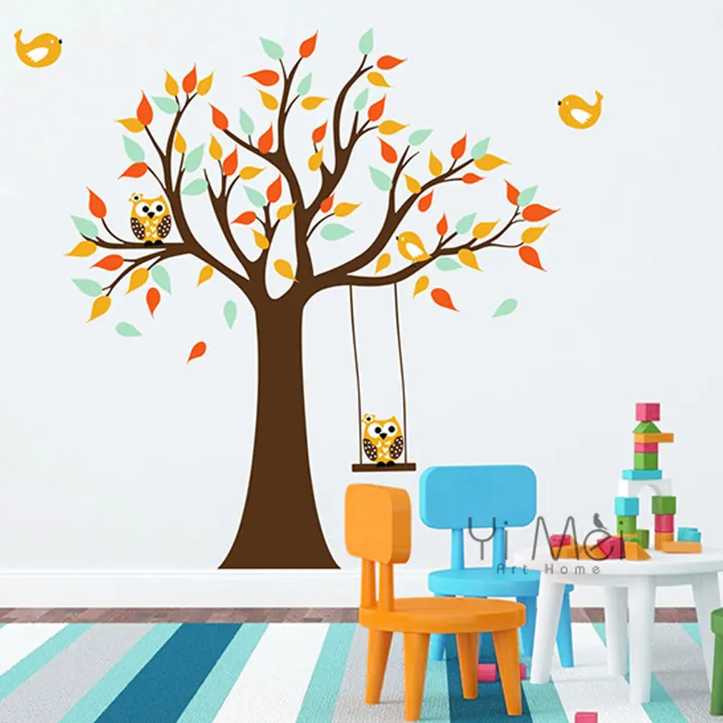 

Cartoon Colorful Cute Wise Wallpaper Owls Bird Animal Tree Wall Stickers Decals Kids Room Adhensive Decoration Nursery 160*170CM