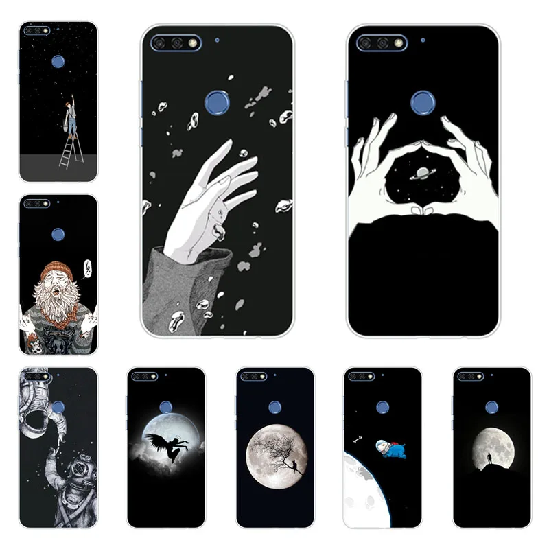

huawei y7 pro 2018 Case,Silicon Black graffiti Painting Soft TPU Back Cover for huawei y7 pro 2018 Protect Phone cases shell