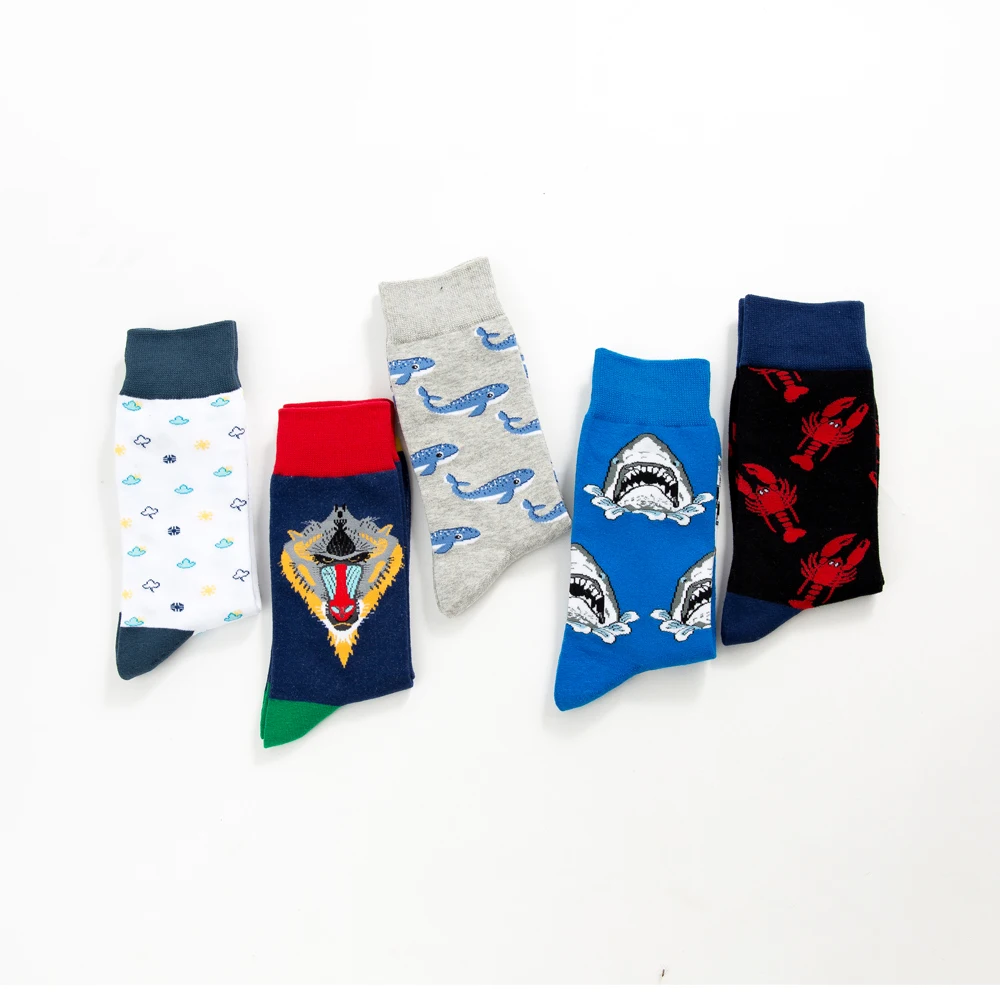 Jhouson/1 пара; Новинка; мужские носки из чесаного хлопка; модные свадебные носки с забавным рисунком акулы и Кита