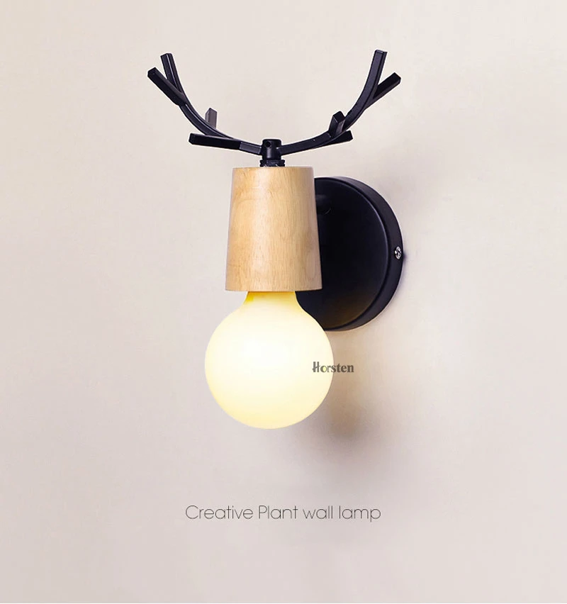 Nordic Creative Deer Antlers LED Wall Lamp Modern Wooden White Black Bedside Lights For Living Room Bedroom Corridor Wall Lights (1)