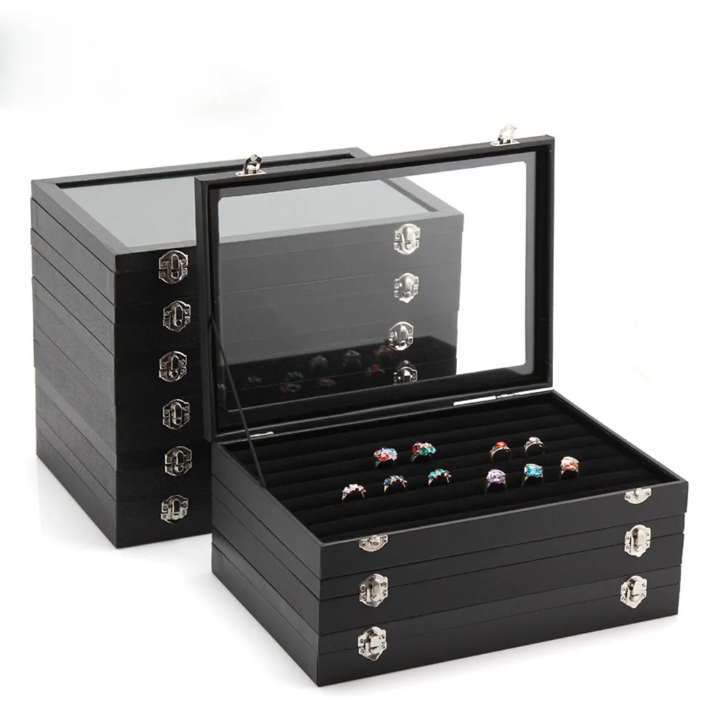 High Quality Leather Cashmere Jewelry Storage Box Ring Necklace