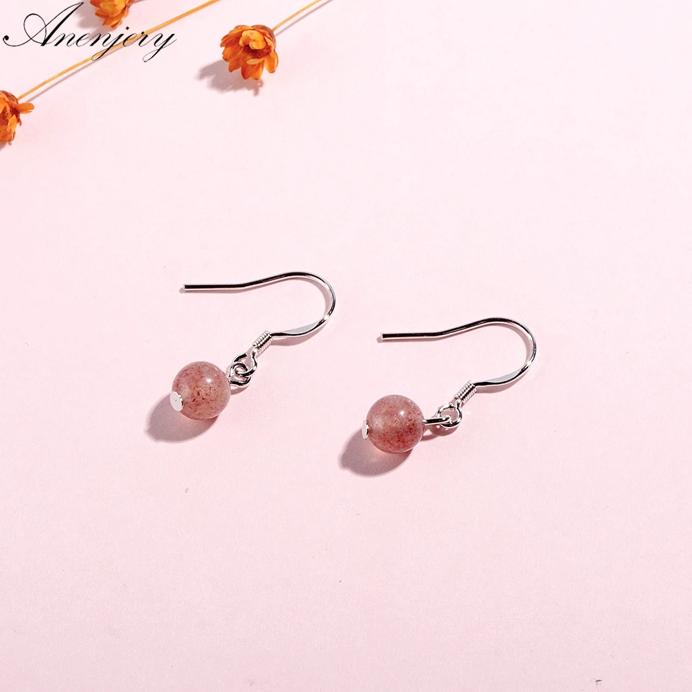 

Anenjery Simple Hot Sale 925 Sterling Silver Natural Strawberry Crystal Beads Drop Earrings For Women Girl Jewelry S-E594