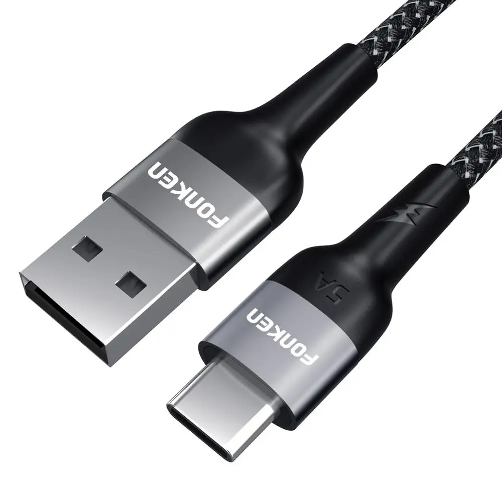 FONKEN 5A usb type-C кабель 40 Вт Супер зарядка USB C провод для HUAWEI P30 MATE 20 PRO быстрое зарядное устройство type-C 1 м 2 м кабели для телефонов Android - Цвет: Grey 5A cable