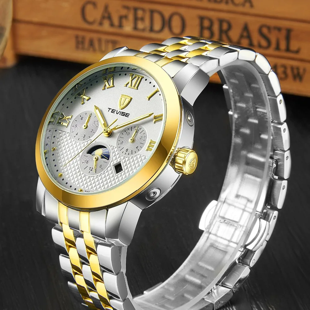 

TEVISE Luxury Automatic Watch Men Steel Mechanical Self-Wind Auto Date Week Watches Man Clock Montre Homme Automatique Luxe