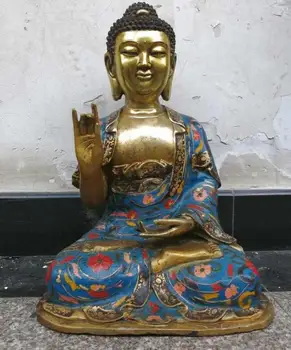 

S06897 16" Chinese bronze gild cloisonne Buddhism Sakyamuni buddha Sculpture statue
