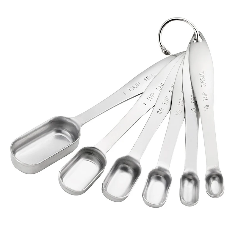 Set of 6 Stainless Steel Measuring Spoons Narrow Mouth Sugar Spice Measuring Scoop Cooking Baking Measuring Tools Kitchen Gadget (1)