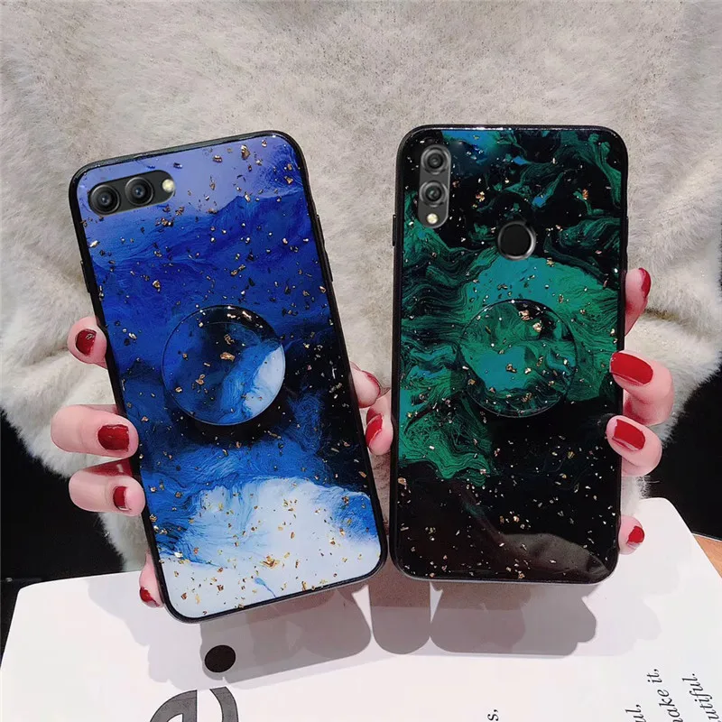 

gold foil bling phone case for Huawei honor view v10 lite 8 pro 9 10 8x v9 luxury glitter cloud holder stand back cover fundas