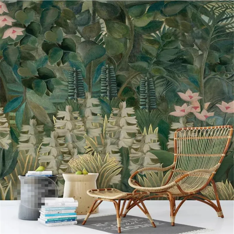 Hand-painted tropical forest landscape background professional production mural wallpaper wholesale custom poster photo wall Hand-painted tropical forest landscape background professional production mural wallpaper wholesale custom poster photo wall