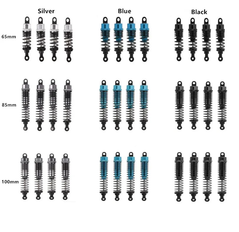 4 шт., регулируемый масляный амортизатор 60 мм, 85 мм, 100 мм, металлический амортизатор для 1/10 RC автомобилей, грузовиков, запчасти гусеничного типа, осевой SCX10 TRX4 D90