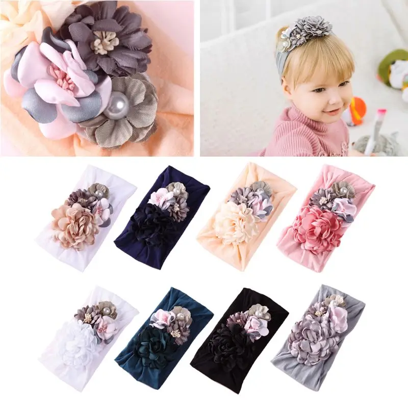 

Cute Flower Headbands Soft Nylon Girls Wide Headwraps Hairwear Children Kids Turban Hair Accessories