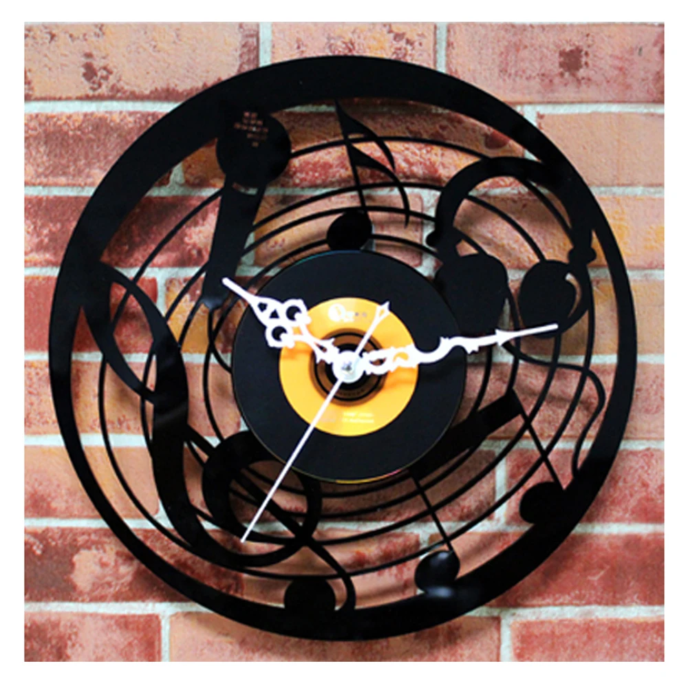 Creative CD Record Wall Clock Modern Design Musical Theme Clocks Black