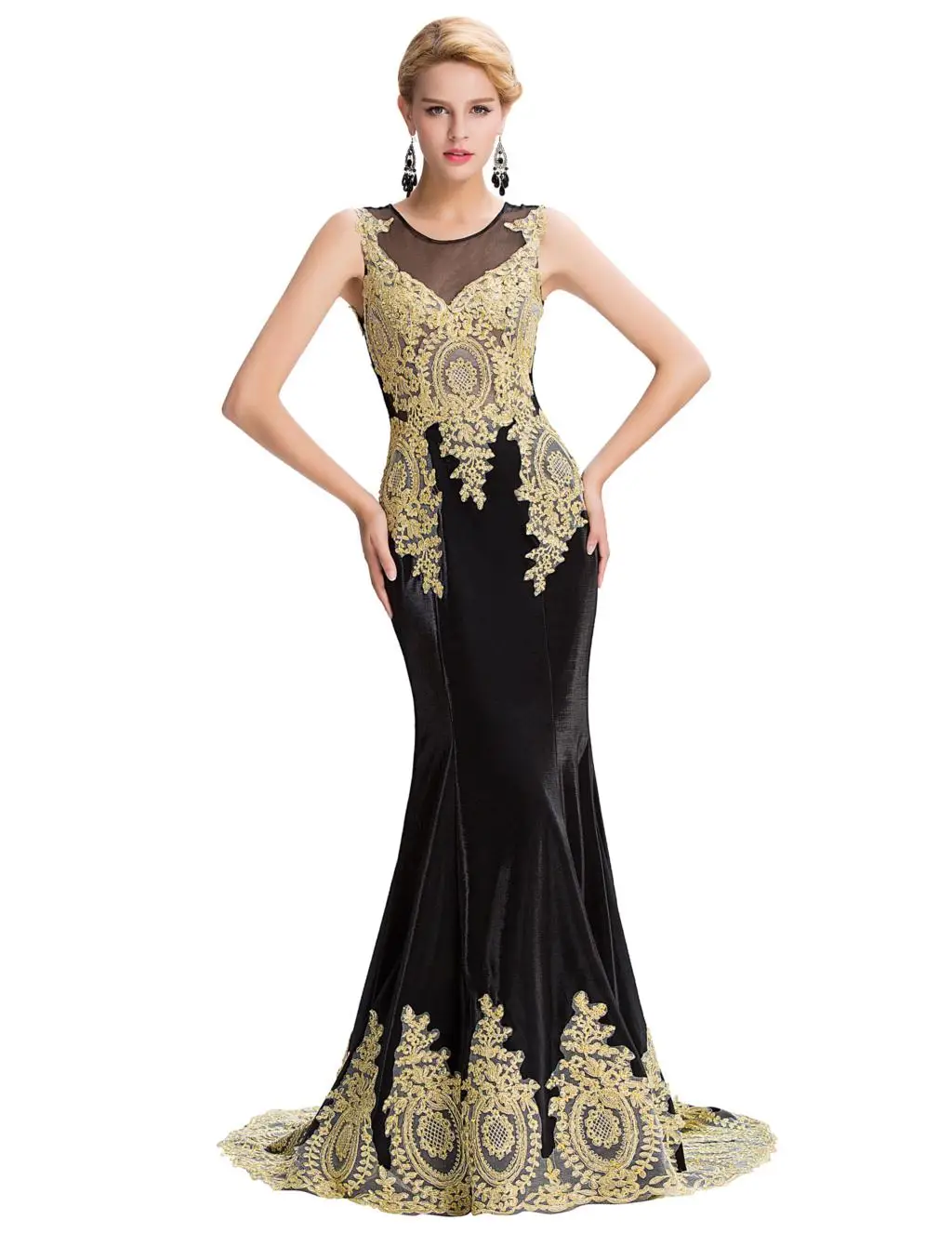 vestido longo preto com dourado