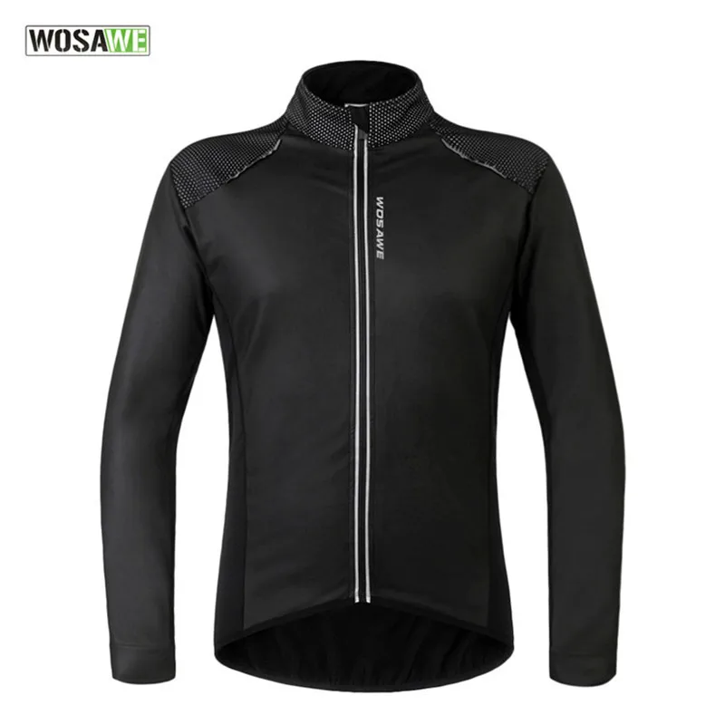 

WOSAWE Windproof Waterproof Cycling Jacket with PU Leather Winter Thermal Fleece Warm Men's Riding Bike Bicycle Sport Jacket