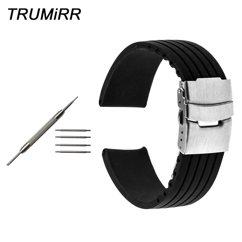 

18mm 20mm 22mm 24mm Silicone Rubber Watch Band + Tool for Breitling Men Women Stainless Steel Safety Buckle Strap Bracelet Black