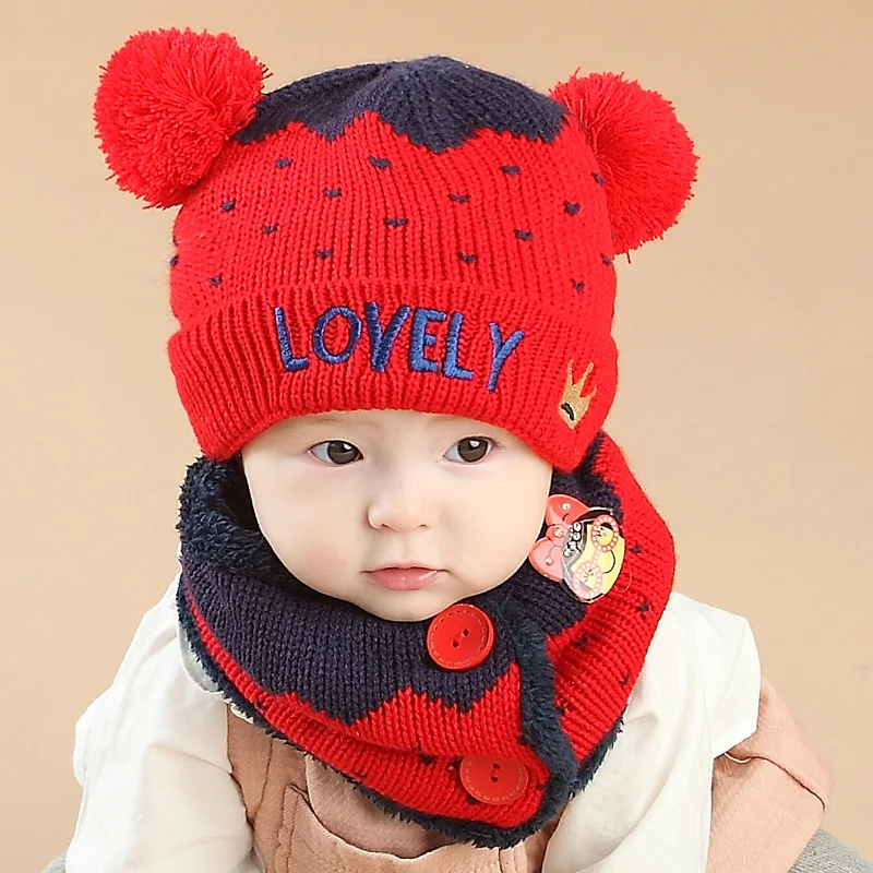 Cotton Baby Winter Hat and Scarf Set Warm Infant Beanie Cap for