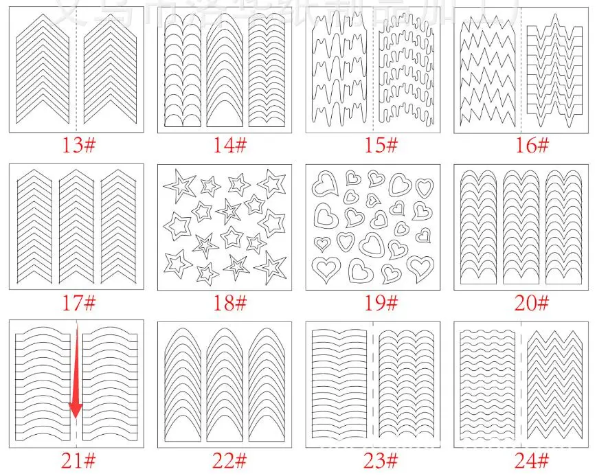10 шт форма Руководство Наклейки Советы Дизайн Наклейка Французский маникюр Дизайн ногтей бахрома DIY салон трафарет торговля Профессиональный#1107 - Цвет: 21