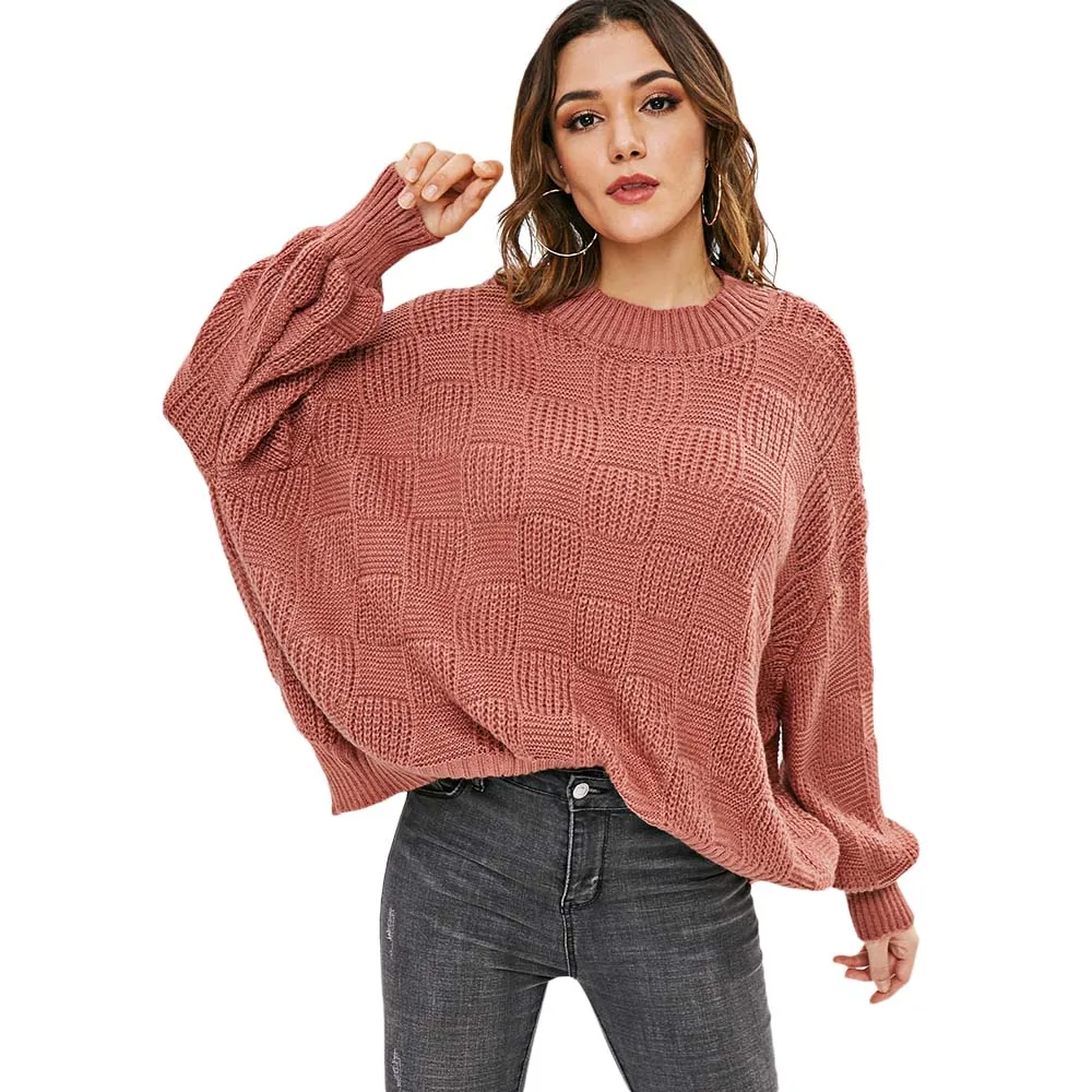 

ZAFUL Solid Color Lantern Sleeve Loose Fitting Sweater Drop Shoulder Round Collar Elastic Solid Pullover Top