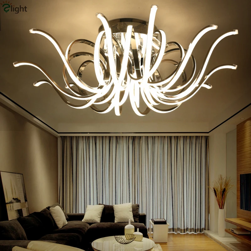 Post Modern Curved Chrome Dimmable Ceiling Chandelier Plate