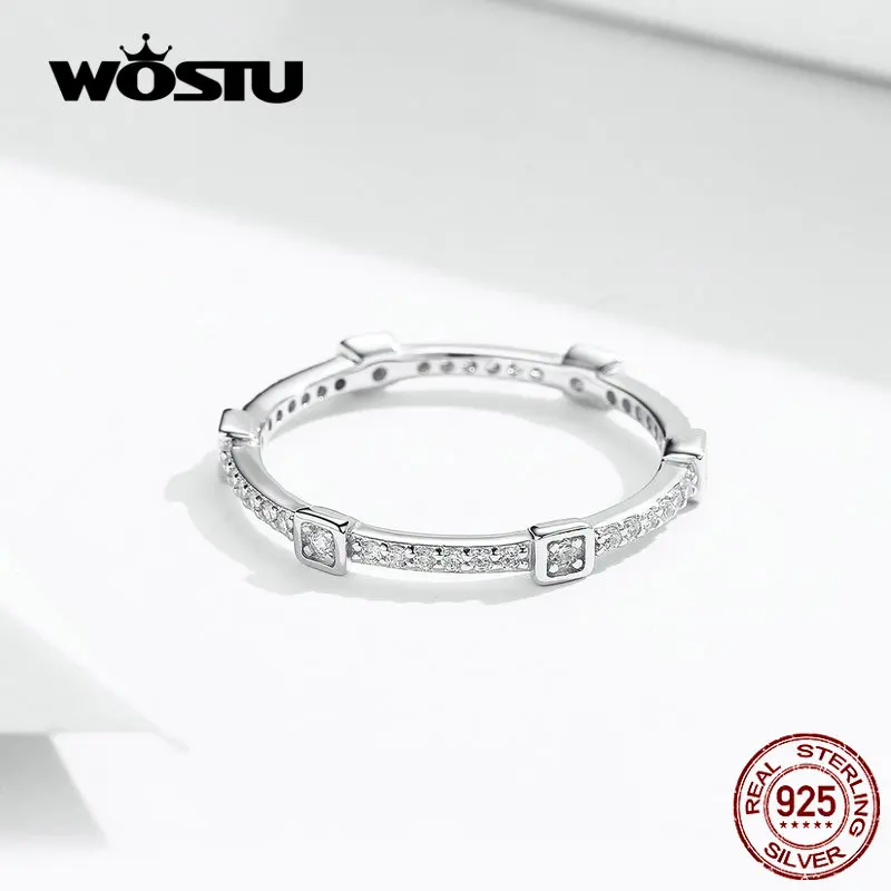 WOSTU кольца с прозрачными квадратными цирконами, Настоящее 925 пробы, серебряные кольца с блестящими круглыми цирконами, модные ювелирные изделия DXR551