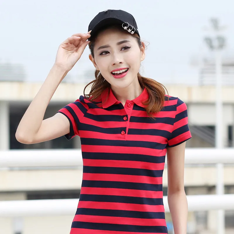 Рубашка поло женская хлопковая в полоску с коротким рукавом|brand polo shirt women|polo brand