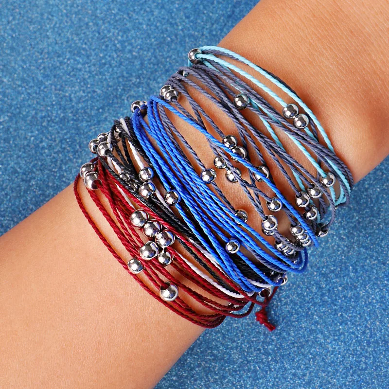 

19 choices Simple Multicolour Waterproof wax thread Beads Bracelet Bangle For Women Adjustable Summer hand Jewelry DropShipping