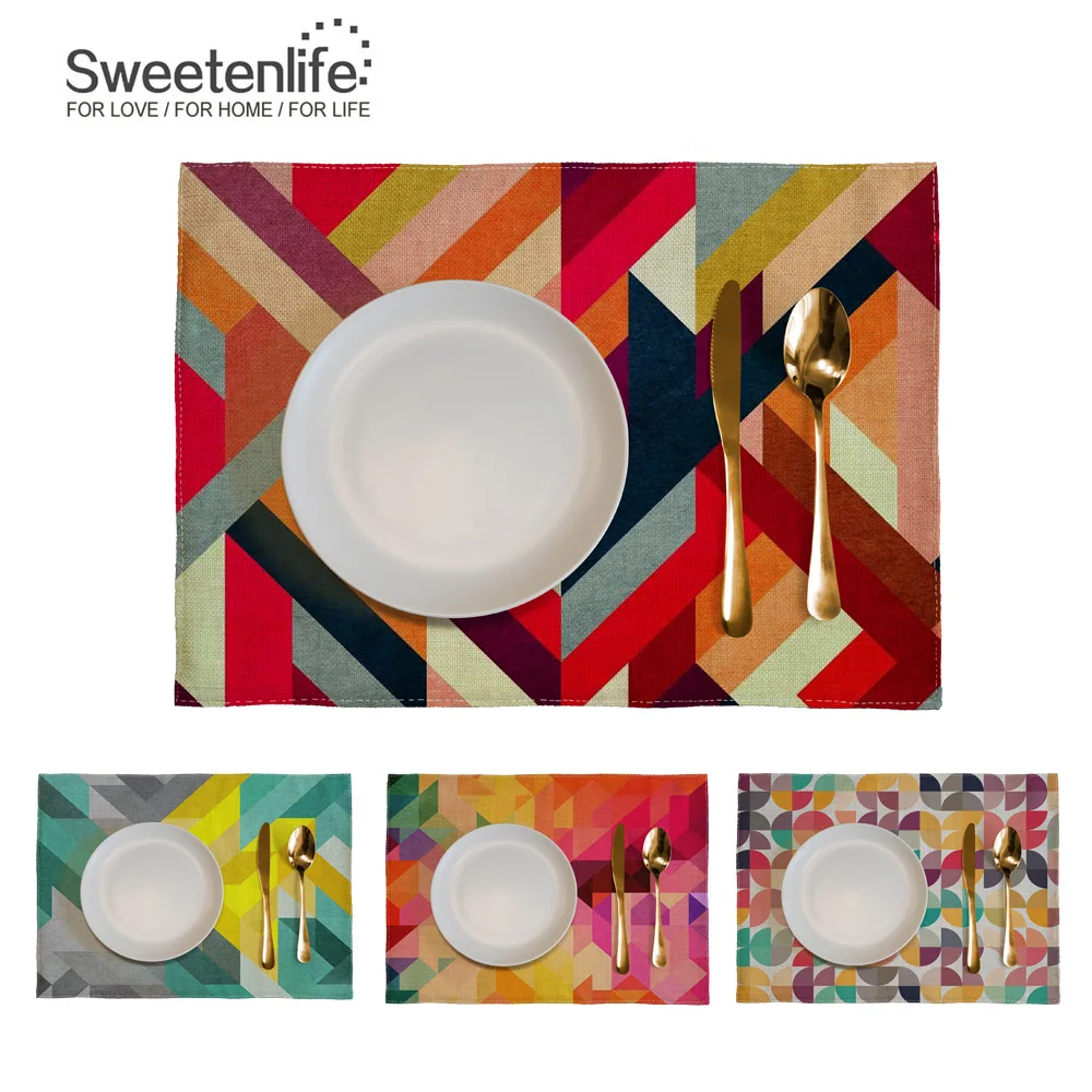 

Nordic style Insulation Placemats Geometric Pattern Cotton Linen Western Pad Dining Table Mat Coasters Kitchen Accessories