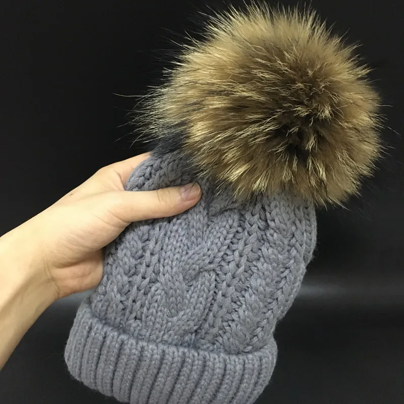 Зимняя женская шапка с натуральным мехом, теплые бархатные шапки для женщин, плотная вязка, женская зимняя шапка высокого качества