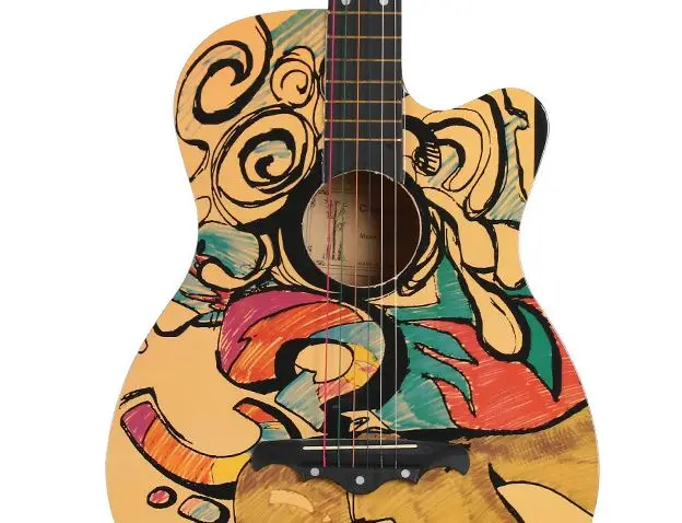 38 inch Folk Guitar Color Painted Graffiti Skull Basswood 6 String Guitarra Beginner Home-schooling Guitar Accessories AGT19 - Цвет: Wooden