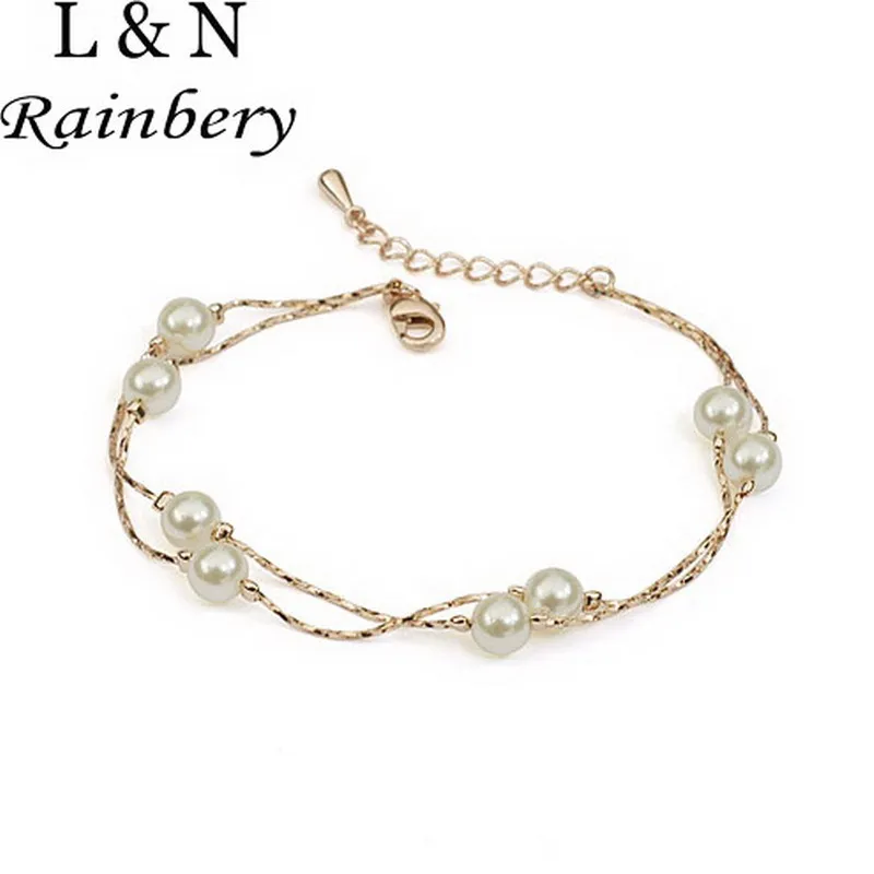Rainbery Bracelets Bangles & Silver/ Gold Plated Fashion Charm Simulated Pearl Beads Wedding Jewelry For Women Gift