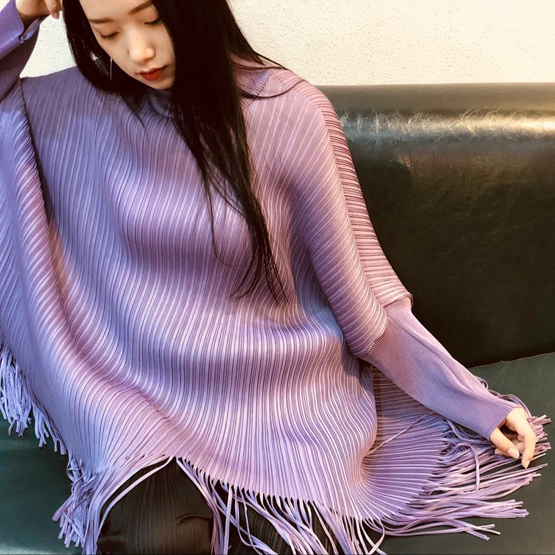 Changpleat 2018 осень новые женские футболки топы Miyak плиссированные водолазка с