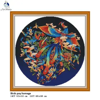 

Birds Pay Homage Patterns Aida Canvas Cross-stitch 11CT 14CT Handwork Beginner Embroidery Sets Wholesale Needlework Home Decor