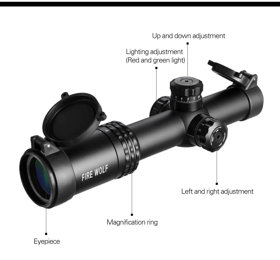 FRIE WOLF Серебряный 1-4X24 Riflescopes прицел Red Dot охотничий ж/крепления для AR15 AK