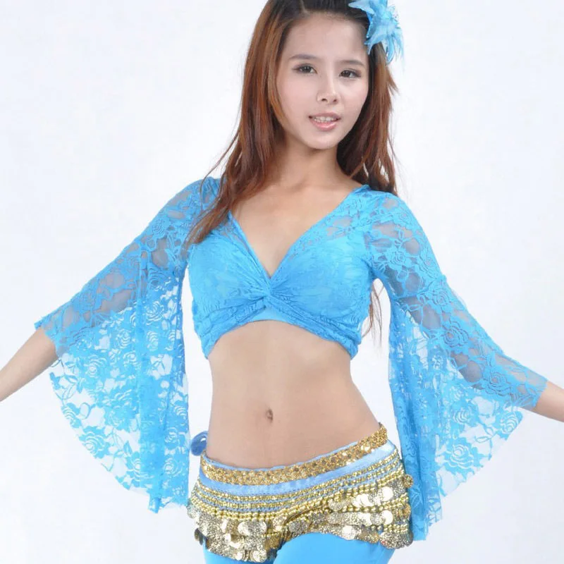 New Belly Dance clothing butterfly sleeve top Lace Top Flared Blouse 13 Colors