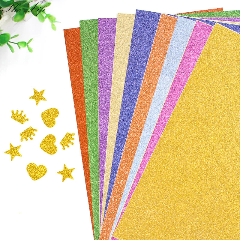 

10 Sheets A4 Shiny Paper Glitter Craft Paper 10 Colors Gold Powder Paper Handmade Origami Crafts Kids DIY Card Decoration
