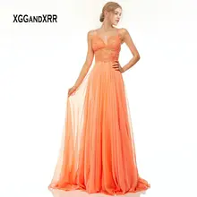 Оранжевые платья для выпускного вечера длинное официальное вечернее платье для балла в виде сердца спагетти шифоновое платье с открытой спиной торжественное вечернее платье кружево Плюс Размеры
