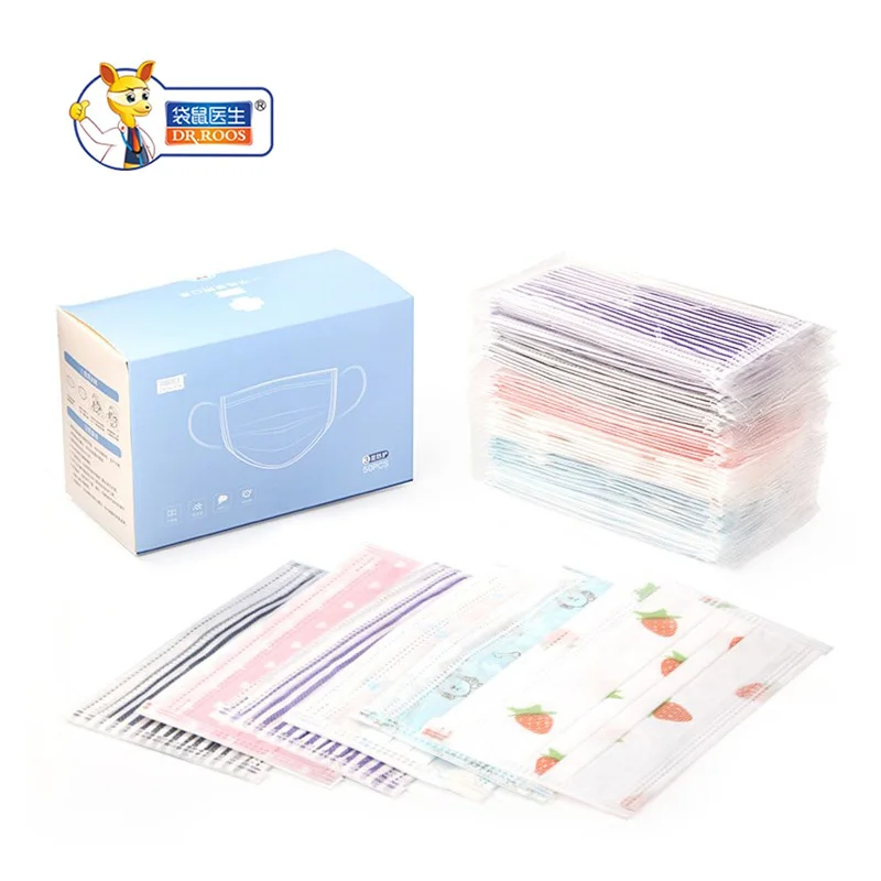 

50 Pcs 3 Layers Dustproof Facial Protective Masks Anti-Dust Individual packing printed cute cartoon Earloop Mouth Masks