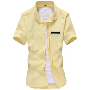 

The New 2019 Big Yards Men's Shirts Men's Wear Short-sleeved Hot Style Pure Color Leisure Han Edition Summer Dress Pocket Shirt