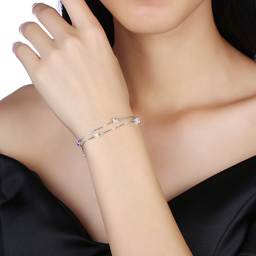 Браслет женский из серебра 925 пробы с кристаллами Swarovski|Браслеты шармами| |