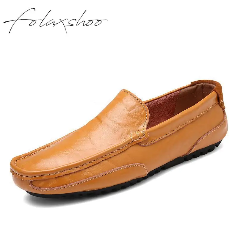 Folaxshoo Genuine Leather Rubber Slip-on Loafers Man Shoes Driving Mens Casual Slip On Men | Обувь