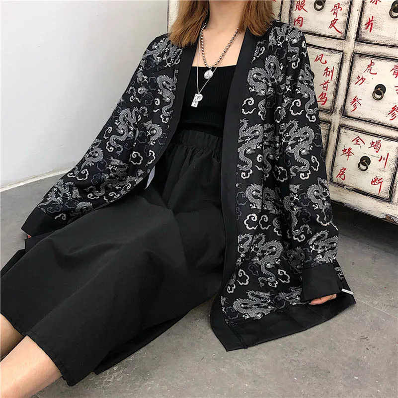 NiceMix harajuku style kimono dragon print shirt Summer tops long sleeve sunscreen Cardigan shirt women/men clothing outerwear - 4.00061E+12