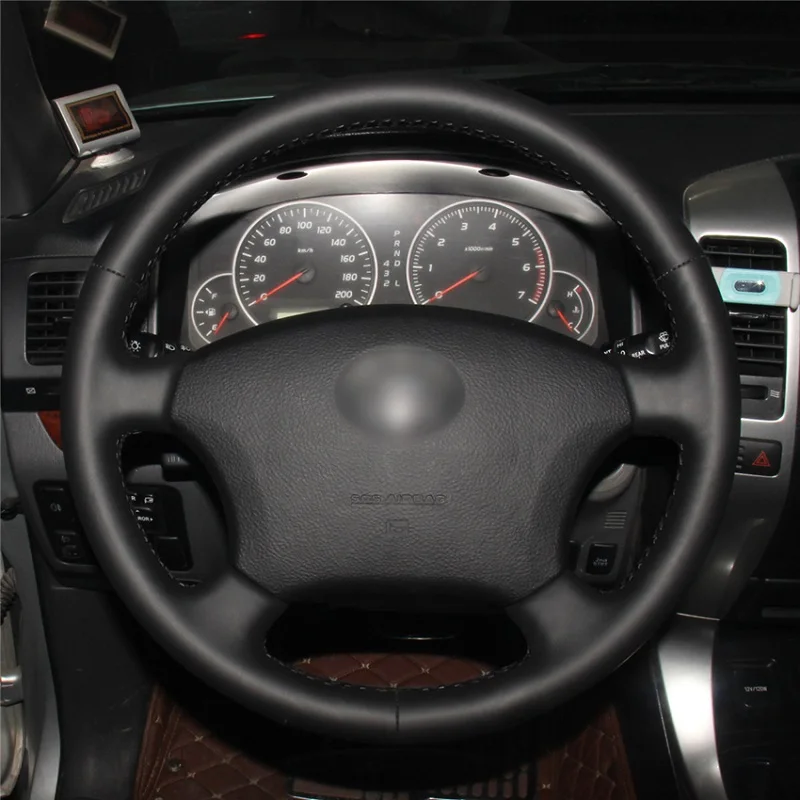 Black genuine nappa leather braid on the Steering Wheel Cover for Toyota Land Cruiser Prado 120 2004-2009 Land 2